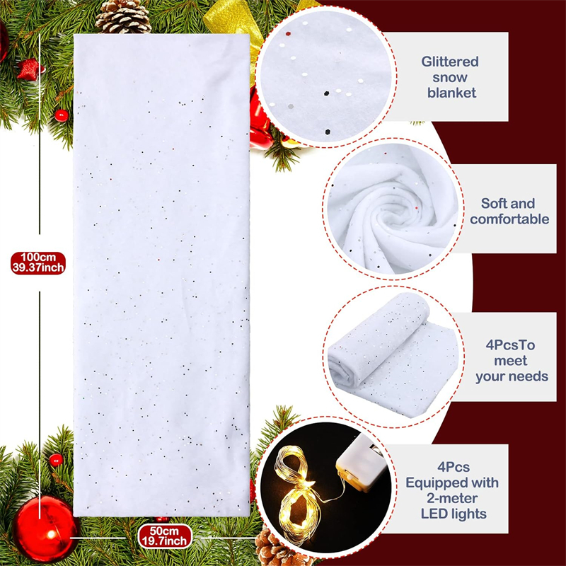 Manta de neve retardante de chamas para decoração com glitter