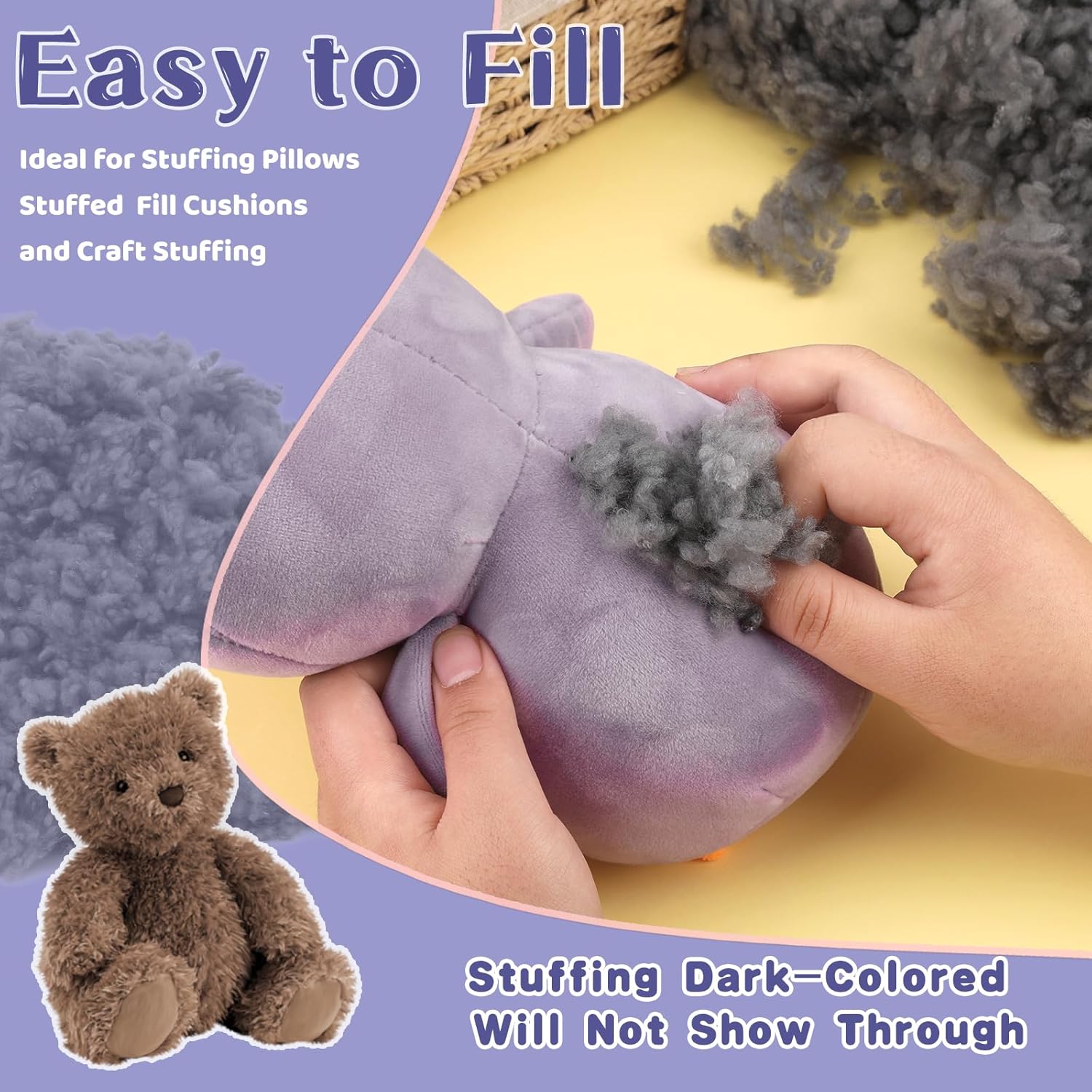 Enchimento de poliéster cinza premium para artesanato e bichos de pelúcia, altamente elástico