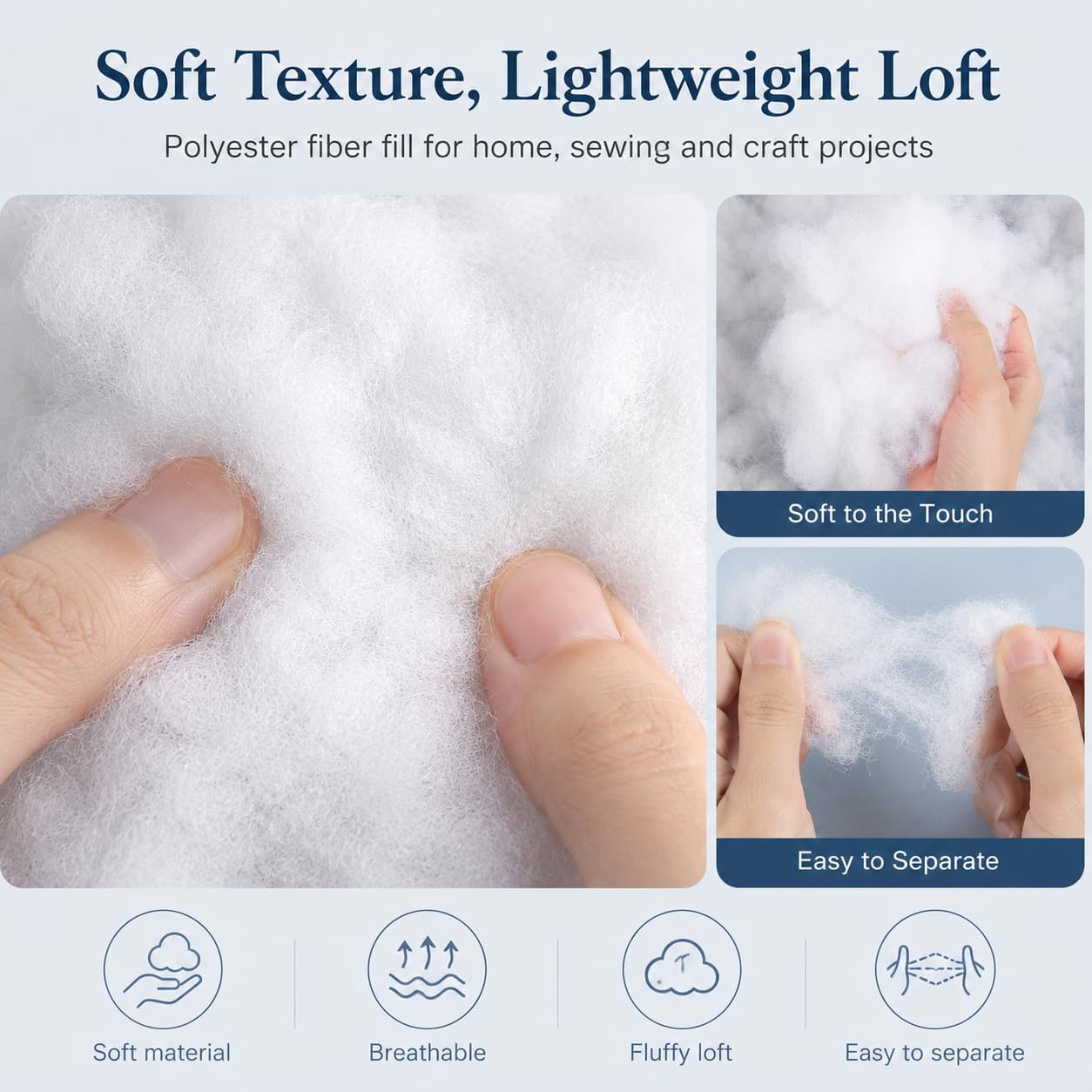 50 g de enchimento de poliéster certificado OEKO-TEX para travesseiros, brinquedos e artesanato